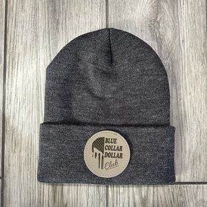 Laser engraved patch Beanie. Blue collar club.
